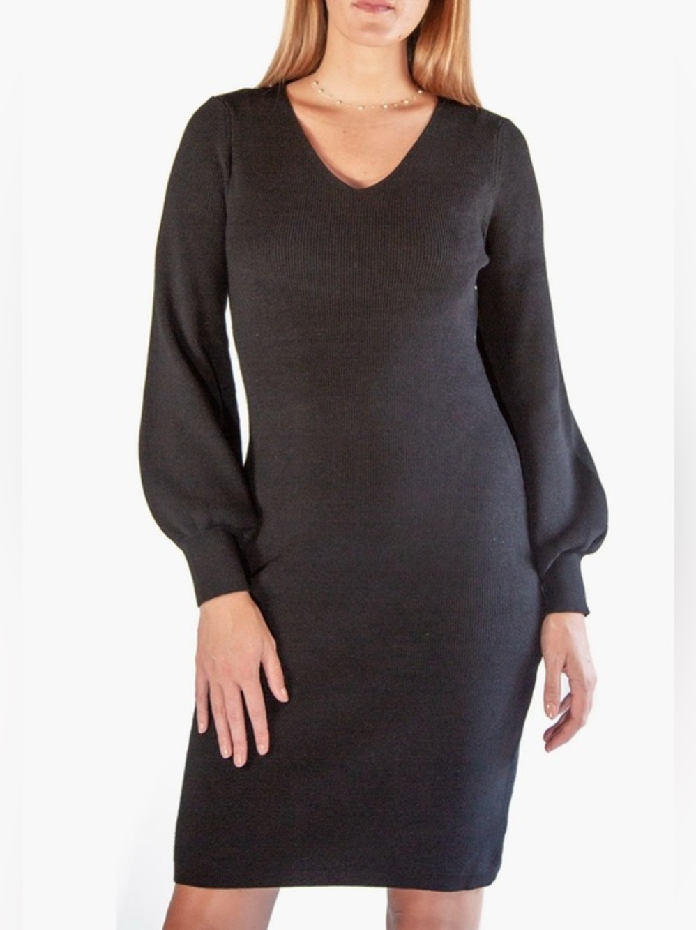 NEW…Nina Leonard Balloon Sleeve V-Neck Dress